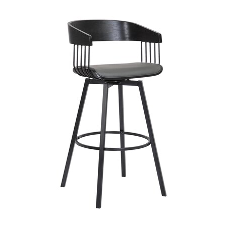 Armen Living Athena 27" Swivel Black Wood Counter Stool in Gray Faux Leather with Black Metal LCATBABLKGRY26